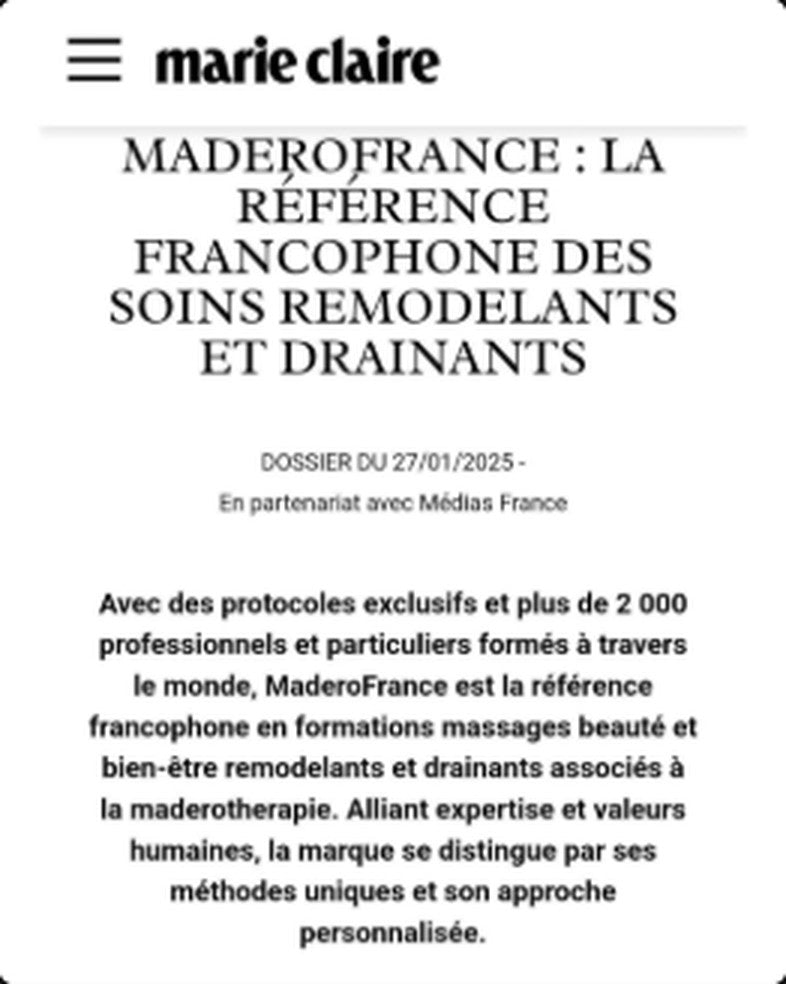 L'article de Marie Claire consacré à MADEROFRANCE